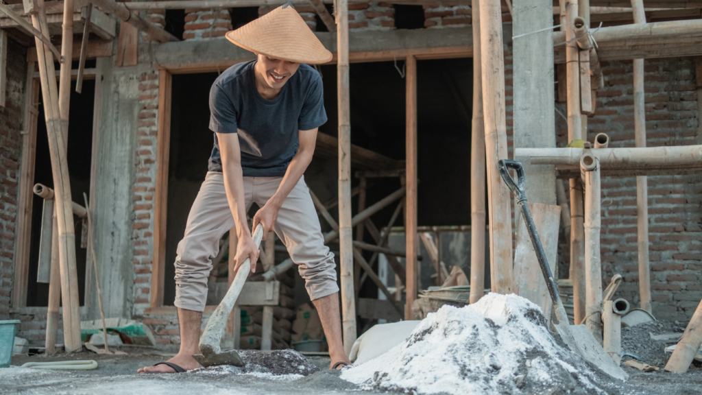 Man working in construction of a home